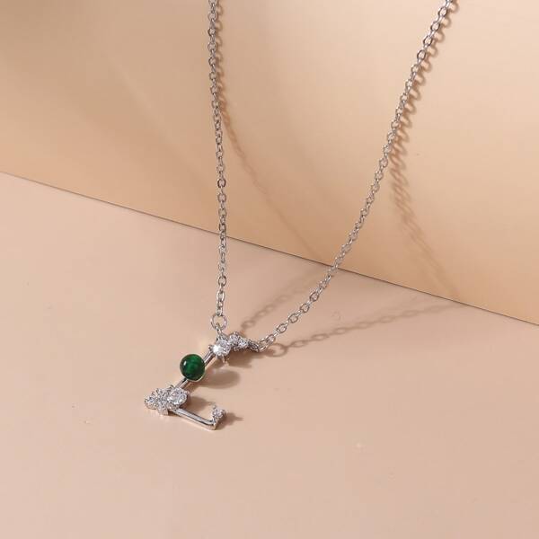 

Zircon Letter Charm Necklace, Silver