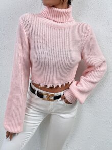 Áo len nữ Hem thô màu trơn Giải trí - Màu Hồng baby - Xem 1