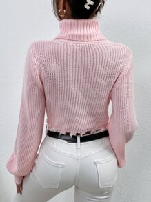 Áo len nữ Hem thô màu trơn Giải trí - Màu Hồng baby - Xem 2
