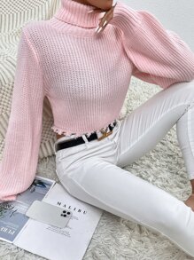 Áo len nữ Hem thô màu trơn Giải trí - Màu Hồng baby - Xem 3