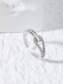 Cubic Zirconia Decor Cuff Ring - Silver - View 2