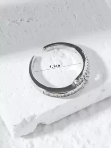 Cubic Zirconia Decor Cuff Ring - Silver - View 3