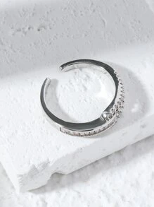 Cubic Zirconia Decor Cuff Ring - Silver - View 4