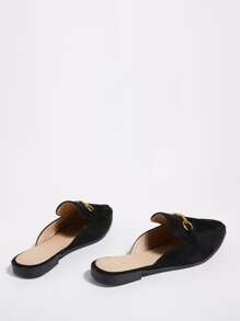Horsebit Decor Point Toe Flat Mules, Black Fashionable Solid Color Women's Flat Shoes