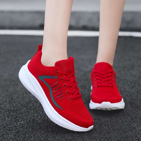 

Two Tone Lace-up Front Running Shoes, Red