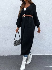 SHEIN LUNE Lantern Sleeve Cardigan Without Belt Fall Winter Cloth For Women - Black - View 3