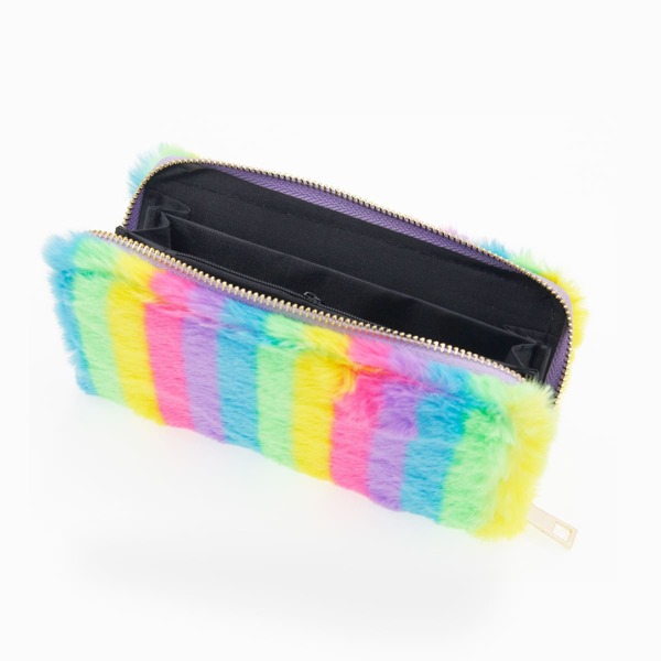 

Colorblock Fluffy Long Wallet, Multicolor
