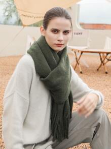 1 Khăn quàng cổ bằng vải polyester dệt kim màu trơn dành cho nữ, khăn quàng cổ ấm áp và thời trang để sử dụng hàng ngày vào mùa thu/đông - xanh quân đội - Xem 2