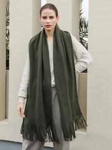 1 Khăn quàng cổ bằng vải polyester dệt kim màu trơn dành cho nữ, khăn quàng cổ ấm áp và thời trang để sử dụng hàng ngày vào mùa thu/đông - xanh quân đội - Xem 3