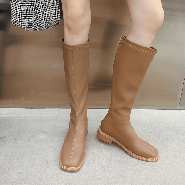 

Minimalist Back Zipper Classic Boots, Khaki
