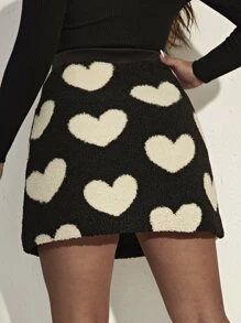 SHEIN Unity Plus Size Minimalist Heart Pattern Fluffy Elegant Party Skirt For Women - Black and White - View 2