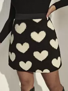 SHEIN Unity Plus Size Minimalist Heart Pattern Fluffy Elegant Party Skirt For Women - Black and White - View 5