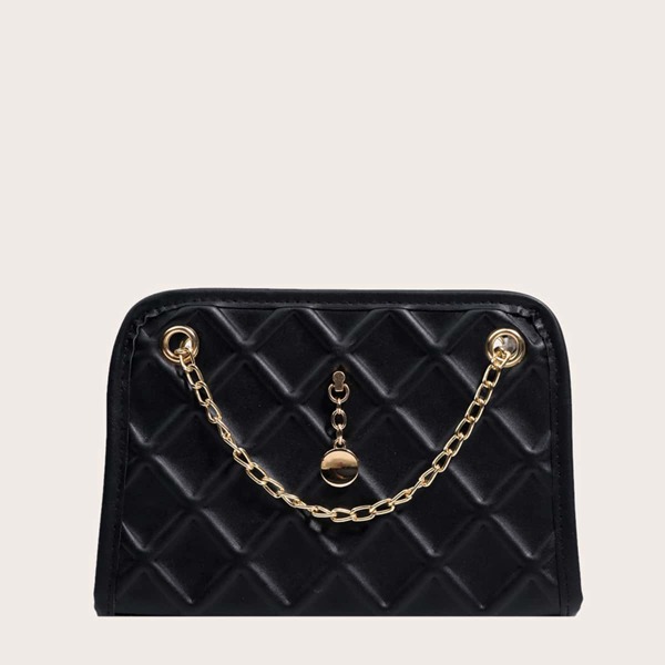 

Minimalist Quilted Chain Square Bag, Black