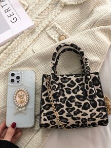 Túi Satchel Mini Allover Leopard Pattern, Túi họa tiết da báo thời trang - Nhiều màu - Xem 3