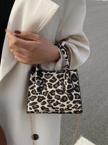Túi Satchel Mini Allover Leopard Pattern, Túi họa tiết da báo thời trang - Nhiều màu - Xem 7