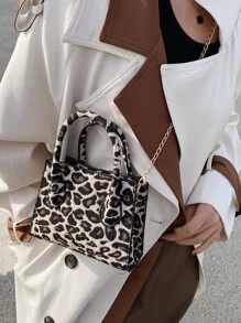 Túi Satchel Mini Allover Leopard Pattern, Túi họa tiết da báo thời trang - Nhiều màu - Xem 8