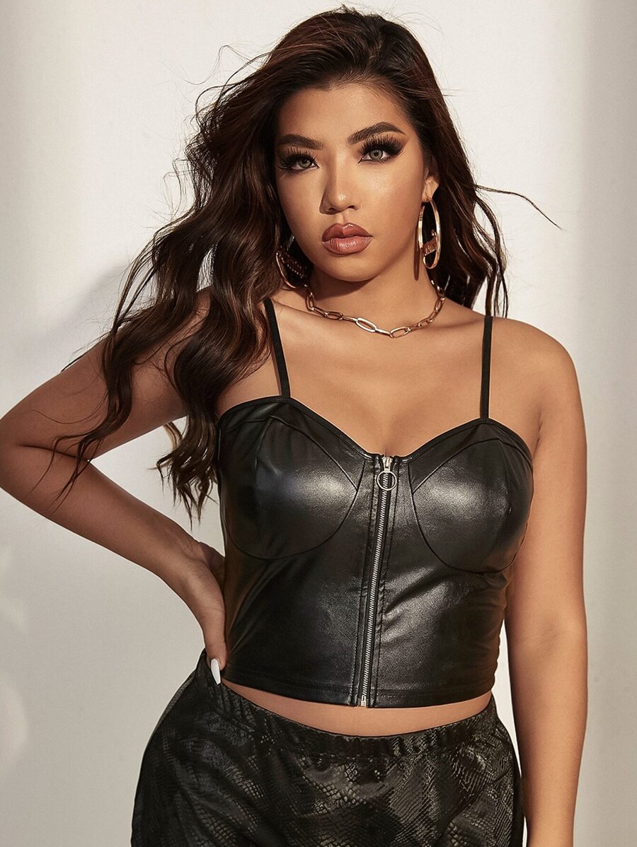 SHEIN LUNE Top de tirantes cremallera PU