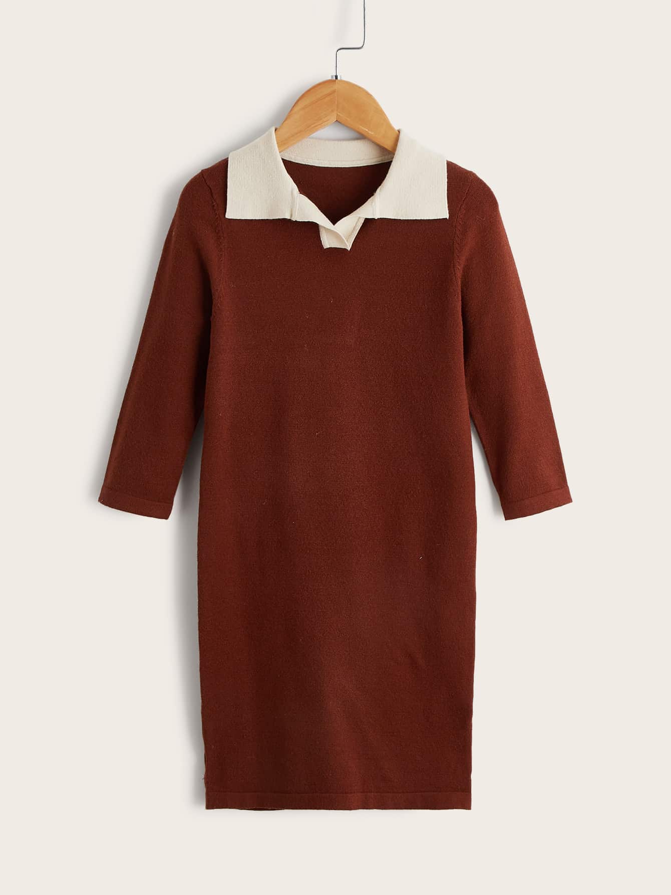 Toddler Girls Contrast Collar Jumper Dress - Rust Brown - View 1