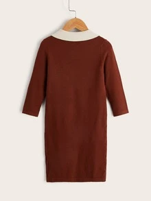 Toddler Girls Contrast Collar Jumper Dress - Rust Brown - View 2