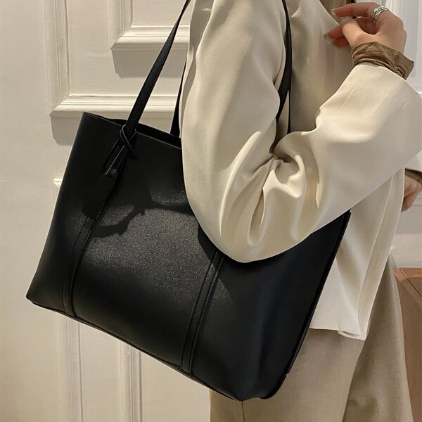 

Stitch Detail Shoulder Tote Bag, Black