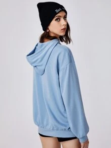 SHEIN Hoodie In Chữ & Anh đào Dây rút - Màu xanh nhạt - Xem 2