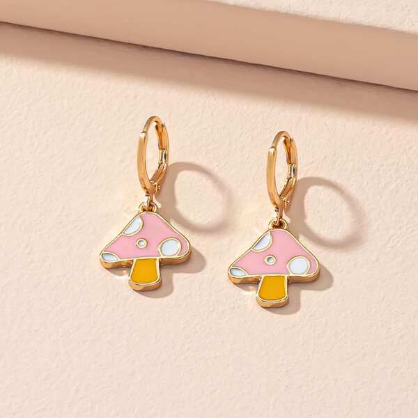 

Mushroom Decor Drop Earrings, Pink