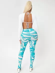 SHEIN SXY High Waisted Marble Print Leggings - Multicolor - View 2