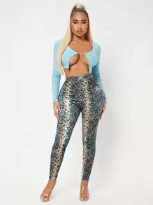 SHEIN SXY 高腰蛇紋緊身打底褲 - 彩色 - 查看 4