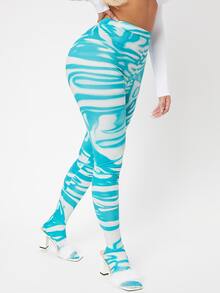 SHEIN SXY High Waisted Marble Print Leggings - Multicolor - View 5