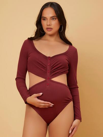 SHEIN Maternity Cut Out Waist Ruched Bodysuit