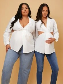 SHEIN Maternity Plus 1pc Cut Out Twist Front Blouse - White - View 1