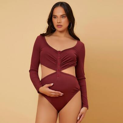 임부복 바디수트 허리 펀칭 셔링