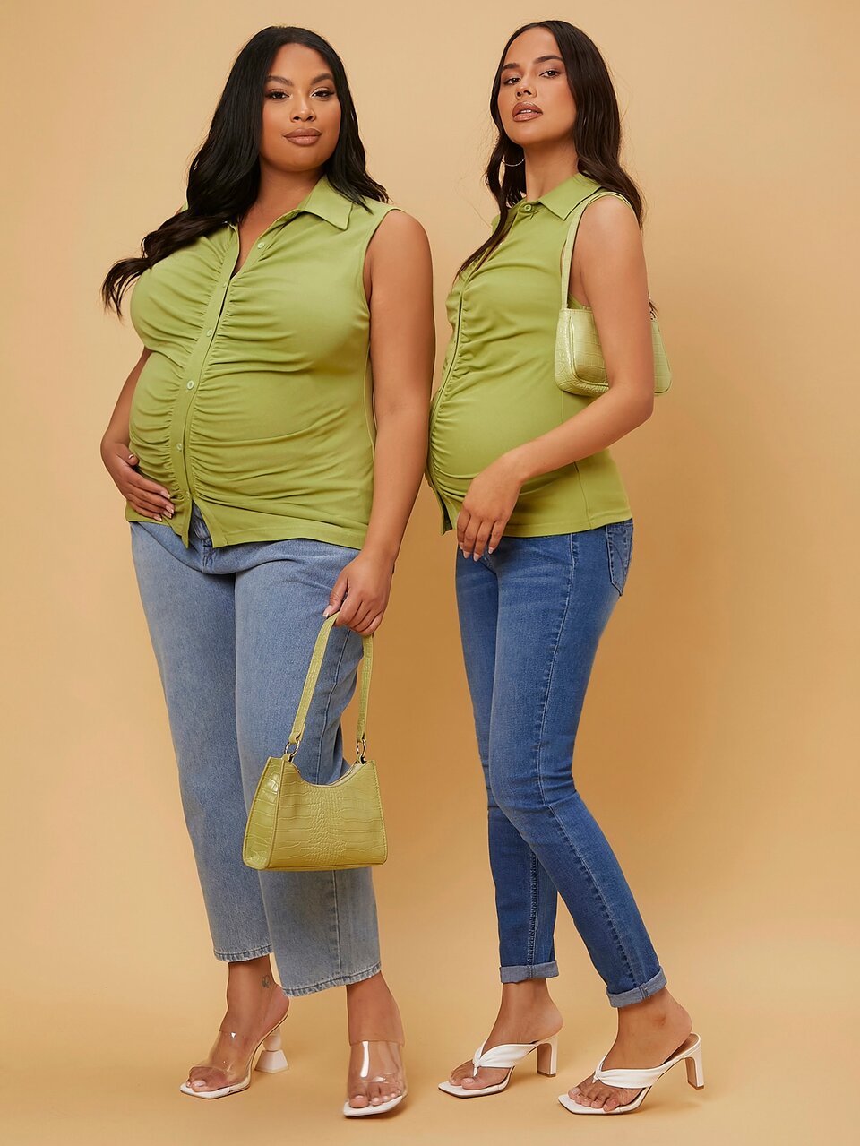 Maternity Plus 1pc Solid Button Up Ruched Tank