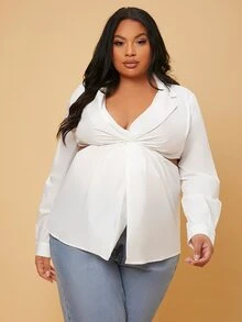 SHEIN Maternity Plus 1pc Cut Out Twist Front Blouse - White - View 3