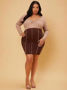 Plussiva Maternity Plus Twist Front Form Fitted Tee - Apricot - View 3