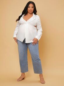 SHEIN Maternity Plus 1pc Cut Out Twist Front Blouse - White - View 5