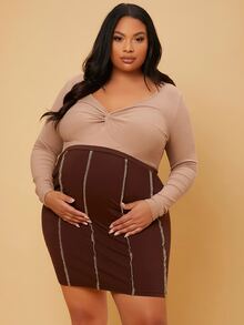 Plussiva Maternity Plus Twist Front Form Fitted Tee - Apricot - View 4
