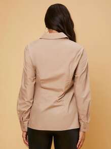 SHEIN Maternity Cut Out Drop Shoulder Blouse - Khaki - View 2