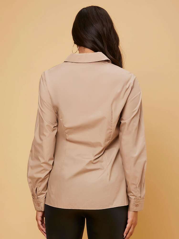 SHEIN Maternity Cut Out Drop Shoulder Blouse - Khaki - View 2