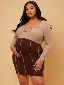 Plussiva Maternity Plus Twist Front Form Fitted Tee - Apricot - View 5