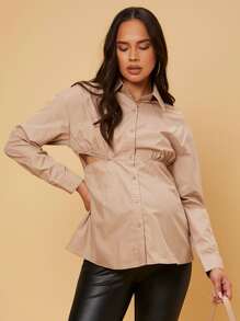 SHEIN Maternity Cut Out Drop Shoulder Blouse - Khaki - View 3