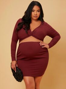 SHEIN Maternity Plus 1pc Cut Out Twist Front Bodycon Dress - Burgundy - View 4