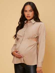 SHEIN Maternity Cut Out Drop Shoulder Blouse - Khaki - View 5