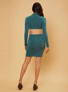 SHEIN Maternity Cut Out Waist Bodycon Dress - Teal Blue - View 2
