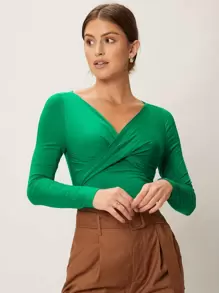 MOTF PREMIUM VISCOSE SLIM TWIST T-SHIRT - Green - View 1