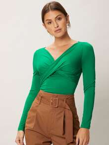 MOTF PREMIUM VISCOSE SLIM TWIST T-SHIRT - Green - View 3