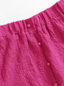 SHEIN Essnce Solid Button Front Crop Blouse & Skirt - Hot Pink - View 5
