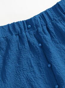 SHEIN Essnce Solid Button Front Crop Blouse & Skirt - Blue - View 5