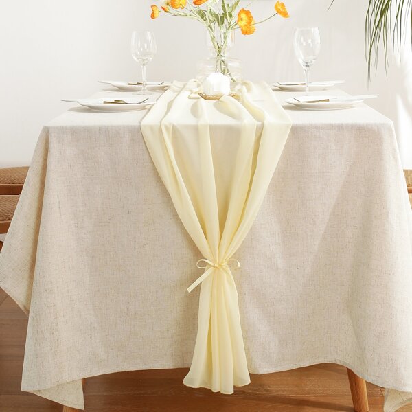 

1pc Solid Color Chiffon Table Runner, Beige