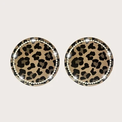 2 miếng lót cốc silicon chống trượt họa tiết bò và da báo đính đá đường kính 7cm cho ô tô